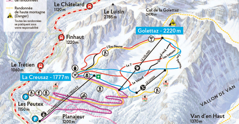 Mappa delle piste Comparto sciistico Les Marécottes