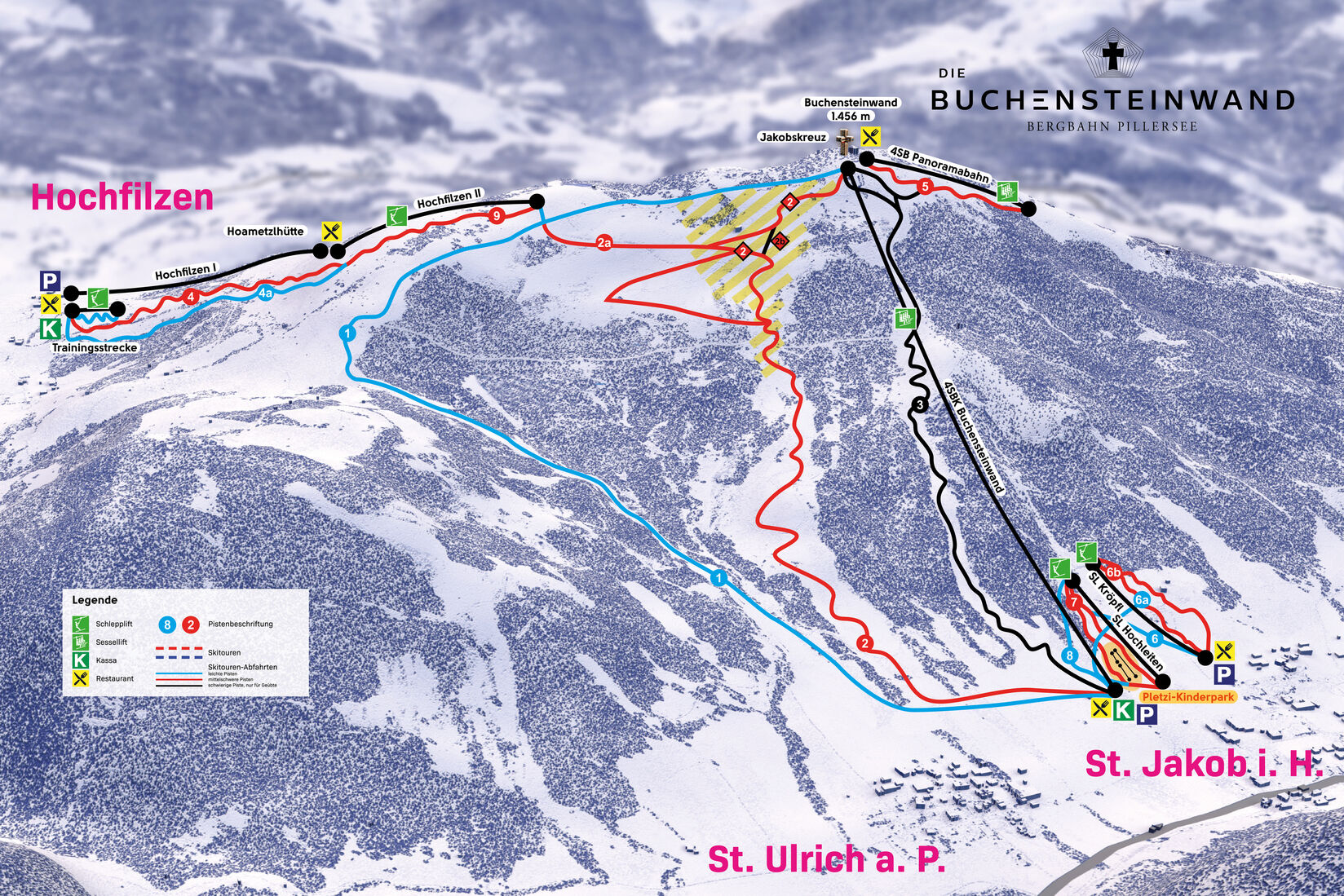 PistenplanSkigebiet Bergbahn Pillersee / Buchensteinwand