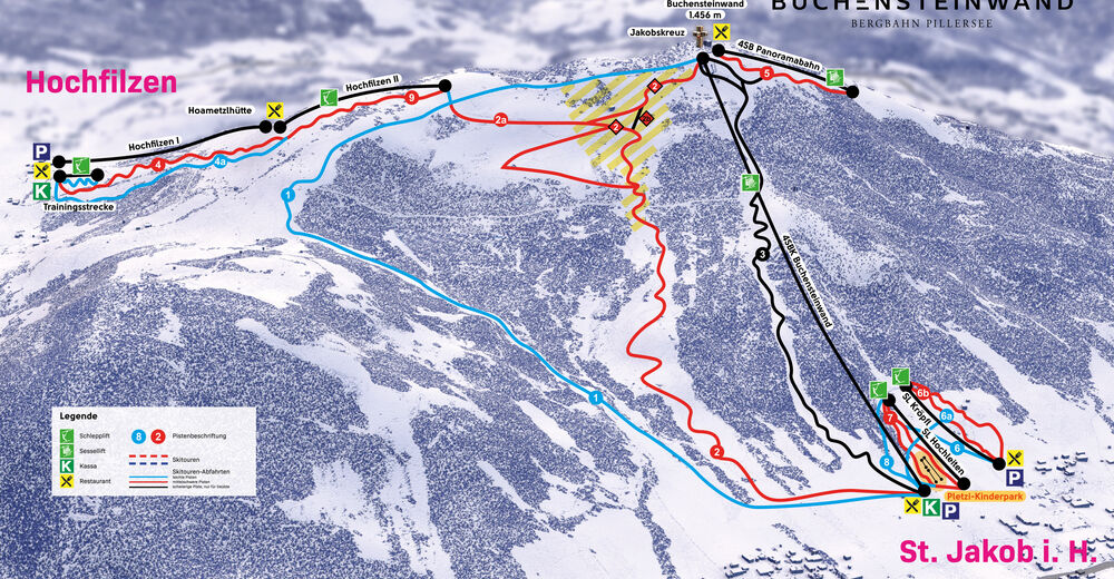 Pistenplan Skigebiet Bergbahn Pillersee / Buchensteinwand
