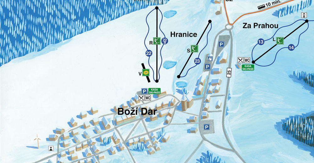 Planul pistelor Zonă de schi Hranice - Boží Dar