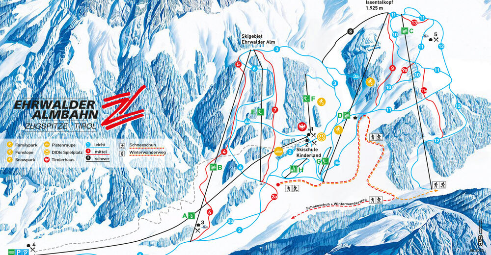Plan skijaških staza Skijaško područje Ehrwalder Almbahn / Ehrwald