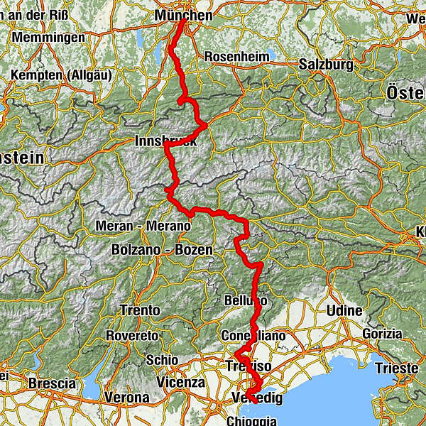 München - Horn - St. Ulrich - Venezia - BERGFEX - Fernradweg - Tour Bayern