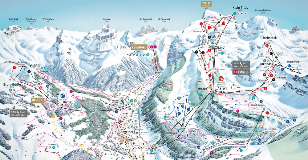 Planul pistelor Zonă de schi Engelberg Titlis