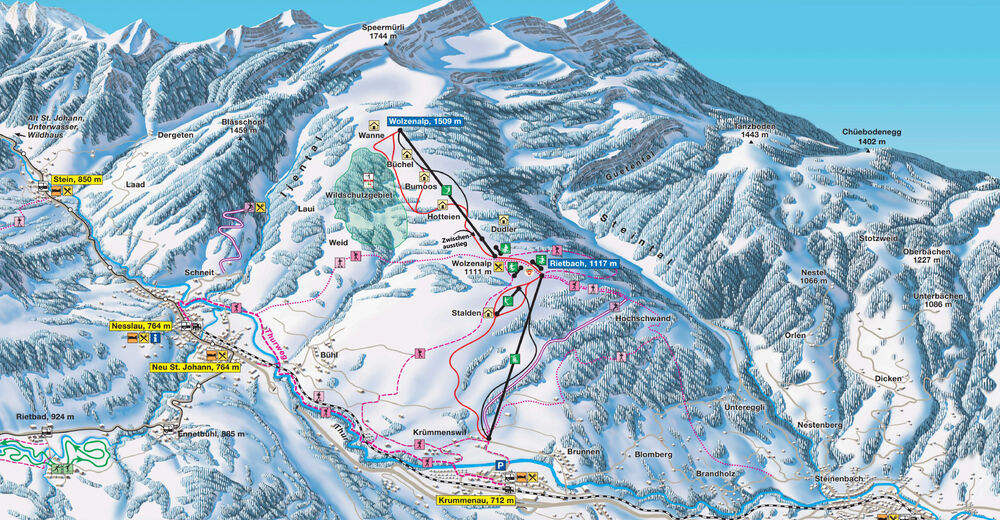 Planul pistelor Zonă de schi Wolzenalp / Krummenau