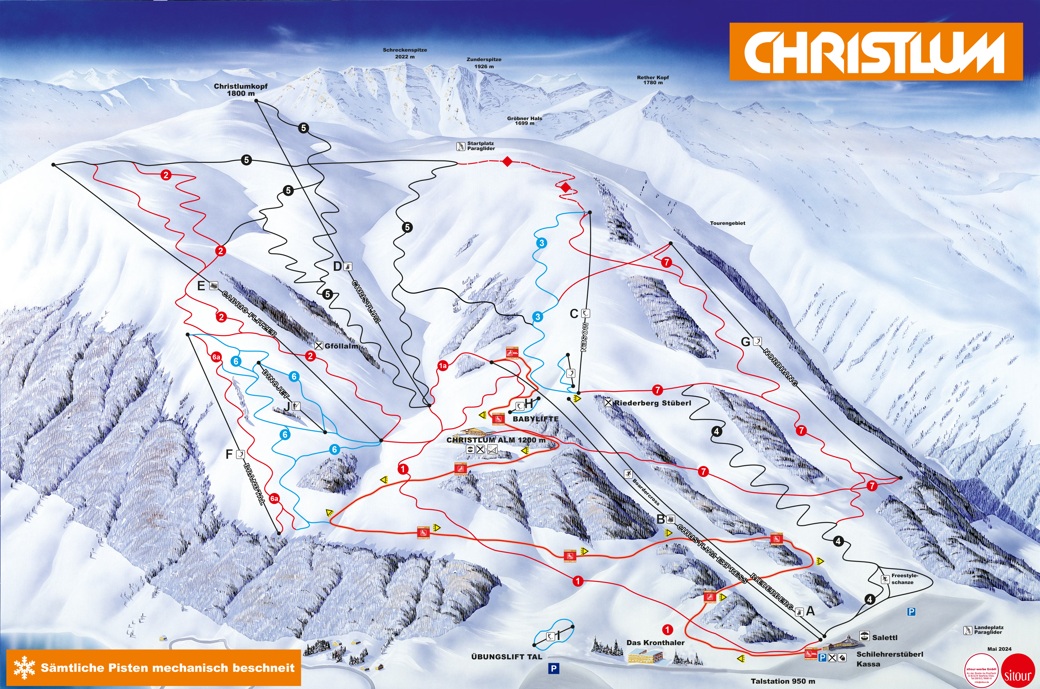 BERGFEX: Pistenplan Christlum Achenkirch / Achensee - Panoramakarte
