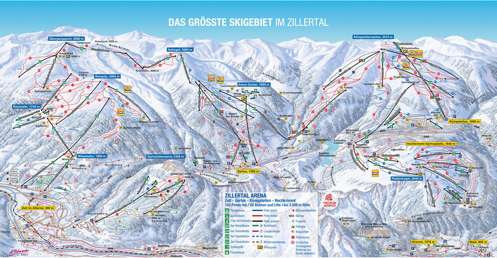 Piste map Ski resort Königsleiten-Wald / Zillertal Arena