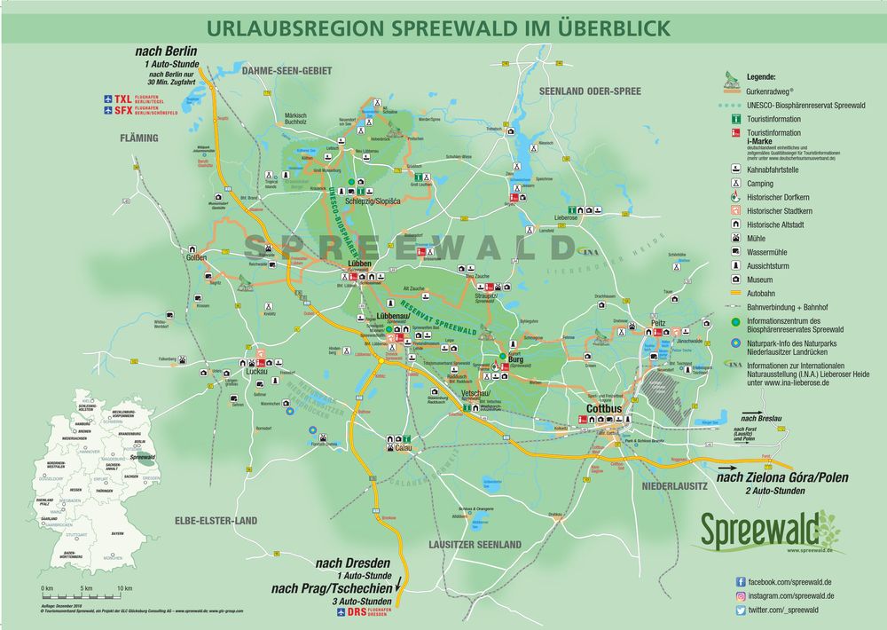 BERGFEX: Panoramakort Spreewald: Kort Spreewald - Sæter - Spreewald