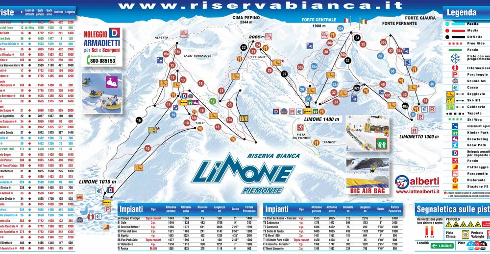 Plan skijaških staza Skijaško područje Limone Piemonte / Riserva Bianca
