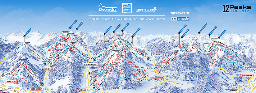 PistenplanSkigebiet Ski amade / Zauchensee / Flachauwinkl