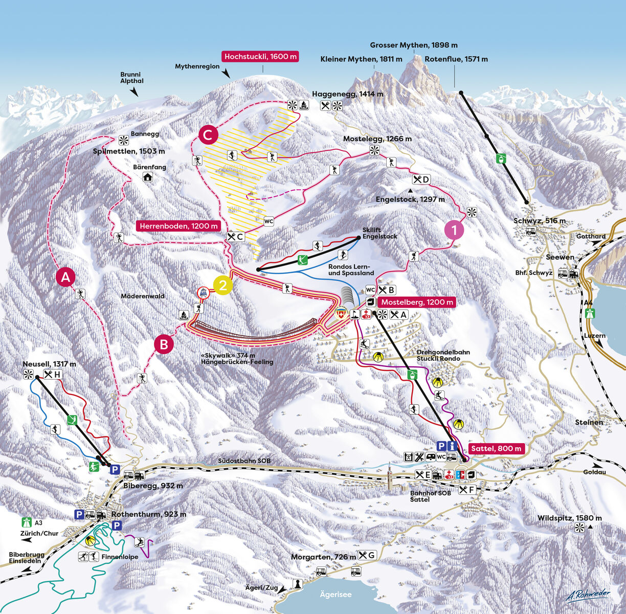 PistenplanSkigebiet Sattel Hochstuckli