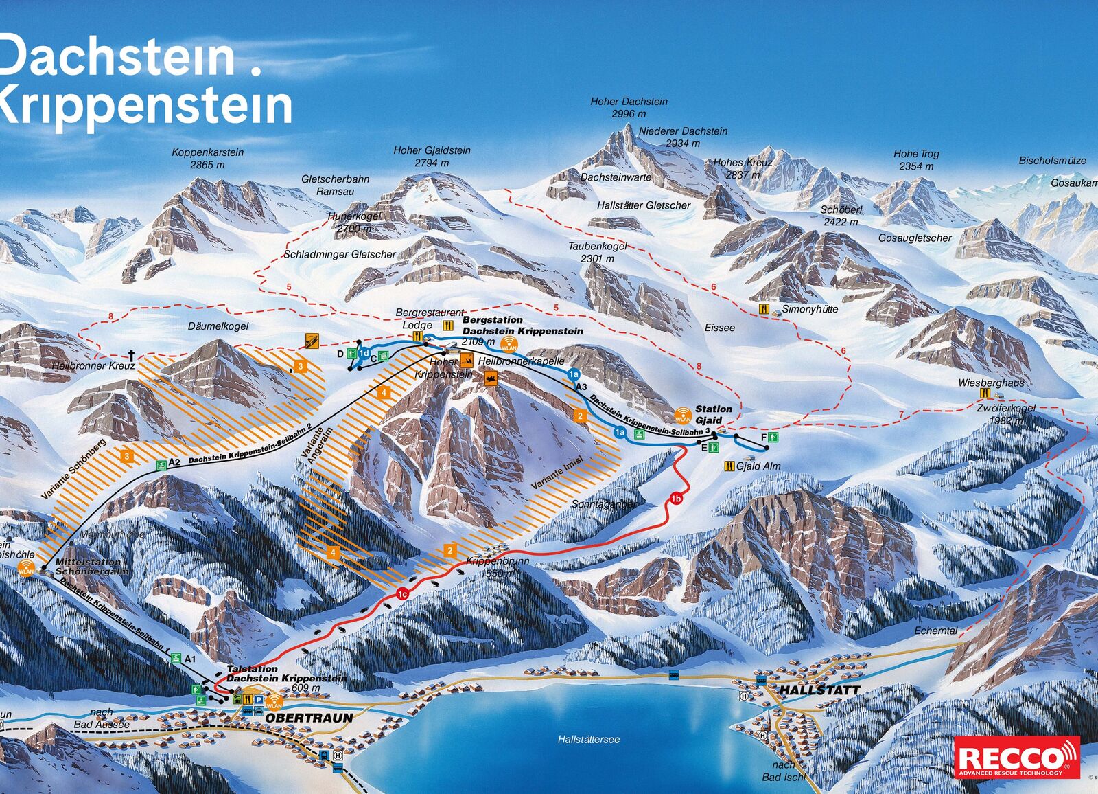 Pistenplan Skigebiet Dachstein Krippenstein / Obertraun