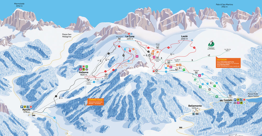 Pisteplan Skigebied Alpe Lusia - San Pellegrino