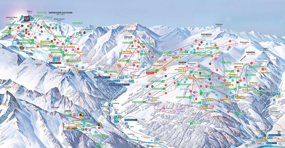 Mappa delle piste Comparto sciistico Finkenberger Almbahnen / Finkenberg - Zillertal