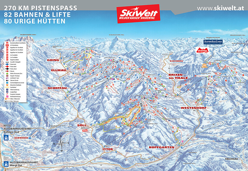 PistenplanSkigebiet SkiWelt / Brixen im Thale