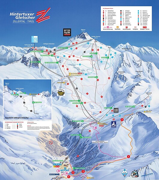 PistenplanSkigebiet Hintertuxer Gletscher / Hintertux / Zillertal