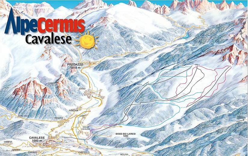 PistenplanSkigebiet Alpe Cermis - Cavalese - Val di Fiemme