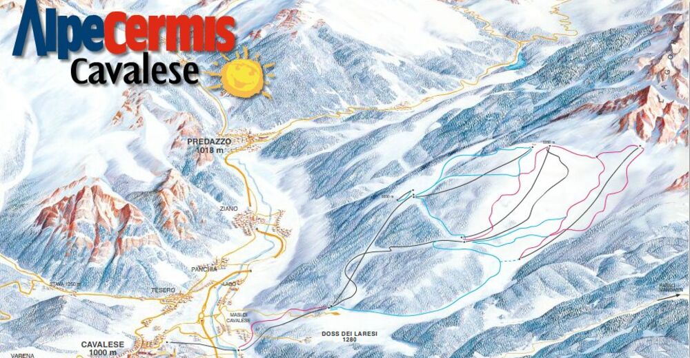 Mappa delle piste Comparto sciistico Alpe Cermis - Cavalese - Val di Fiemme