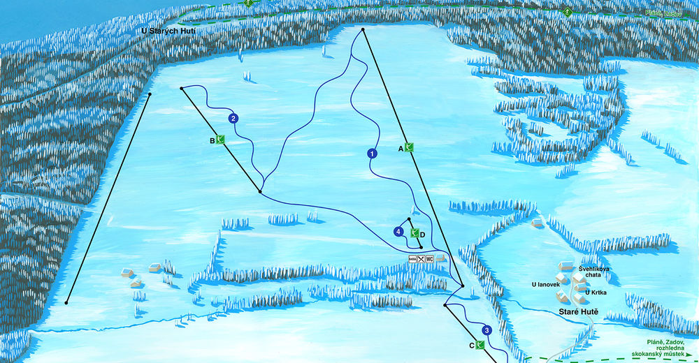 Planul pistelor Zonă de schi Nové Hutě
