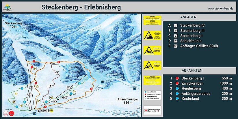 PistenplanSkigebiet Steckenberglifte - Schartenlifte / Unterammergau