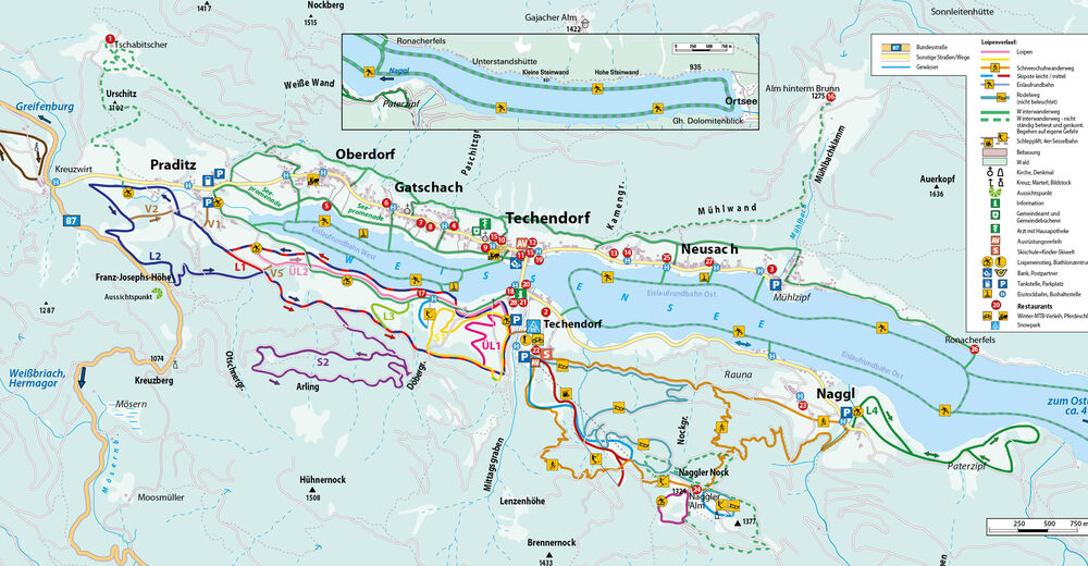 Plán sjezdovky Lyžařská oblast Weissensee