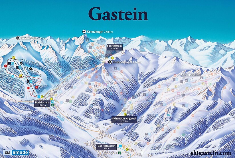 PistenplanSkigebiet Bad Gastein - Graukogel / Ski amade