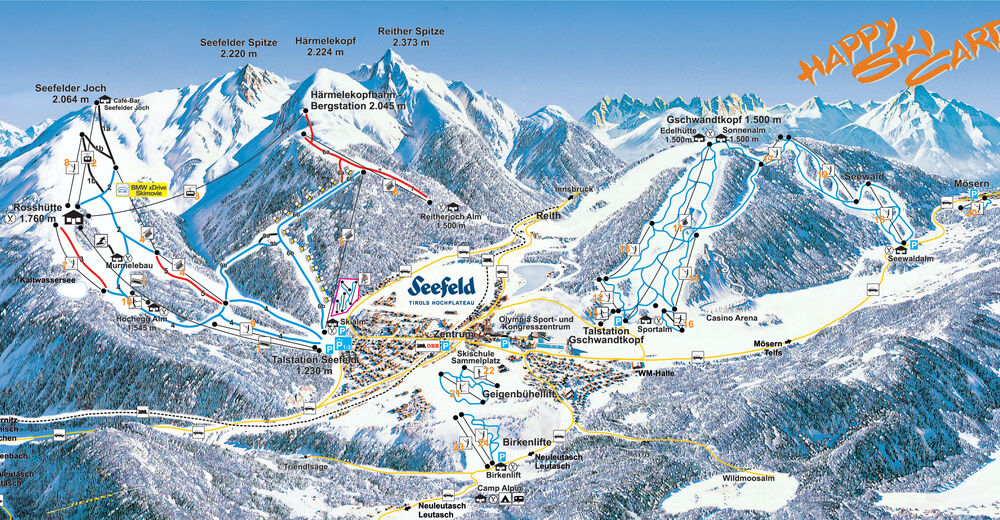 Pistenplan Skigebiet Seefeld / Birkenlift & Geigenbühellift