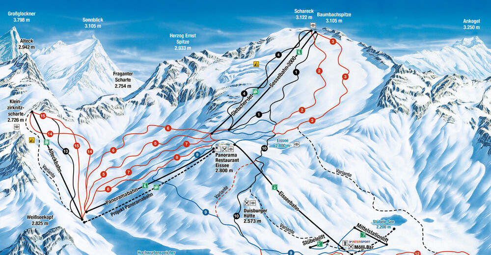 Planul pistelor Zonă de schi Mölltaler Gletscher