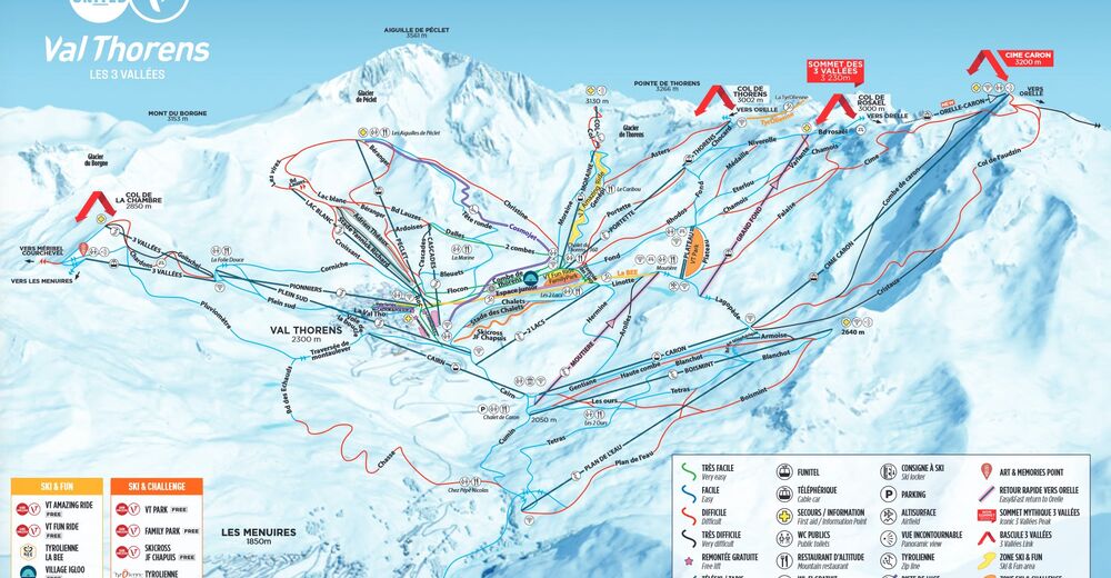 Mappa delle piste Comparto sciistico Val Thorens / Les 3 Vallées