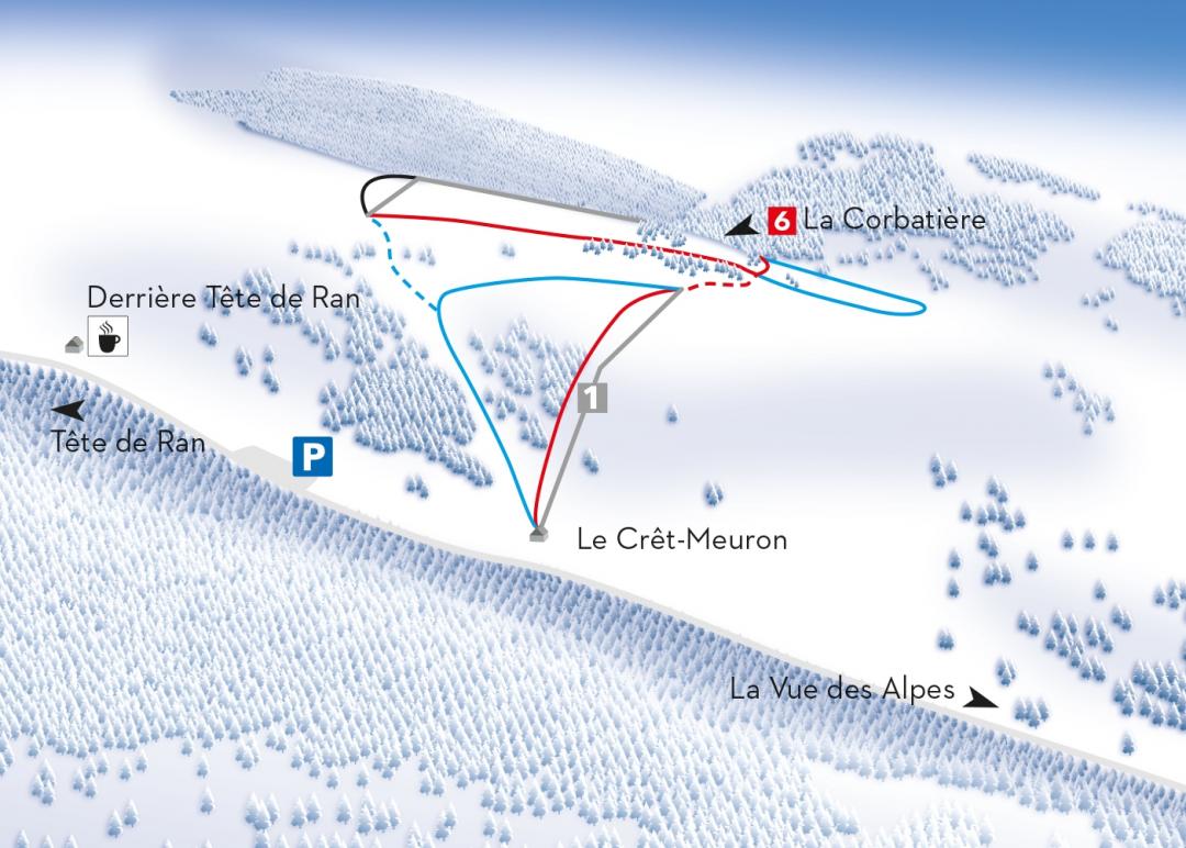 BERGFEX: Plan De Piste Crêt-Meuron - Carte Panoramique Crêt-Meuron ...