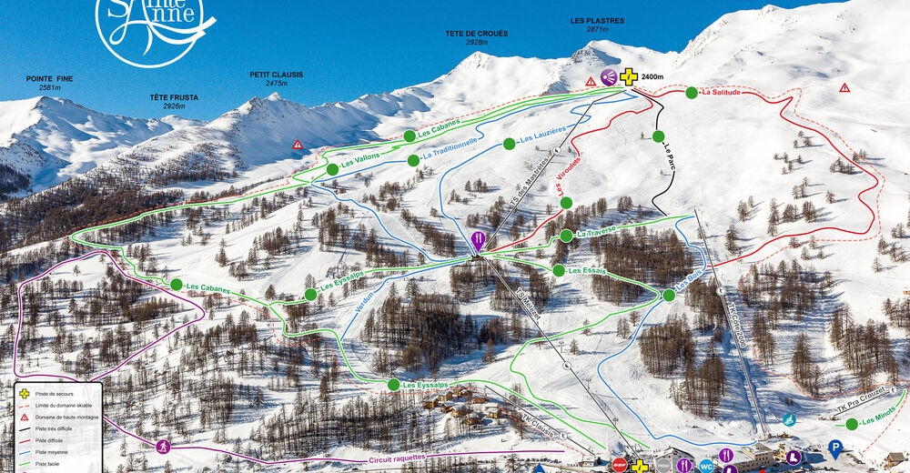 Plan skijaških staza Skijaško područje Sainte Anne la Condamine