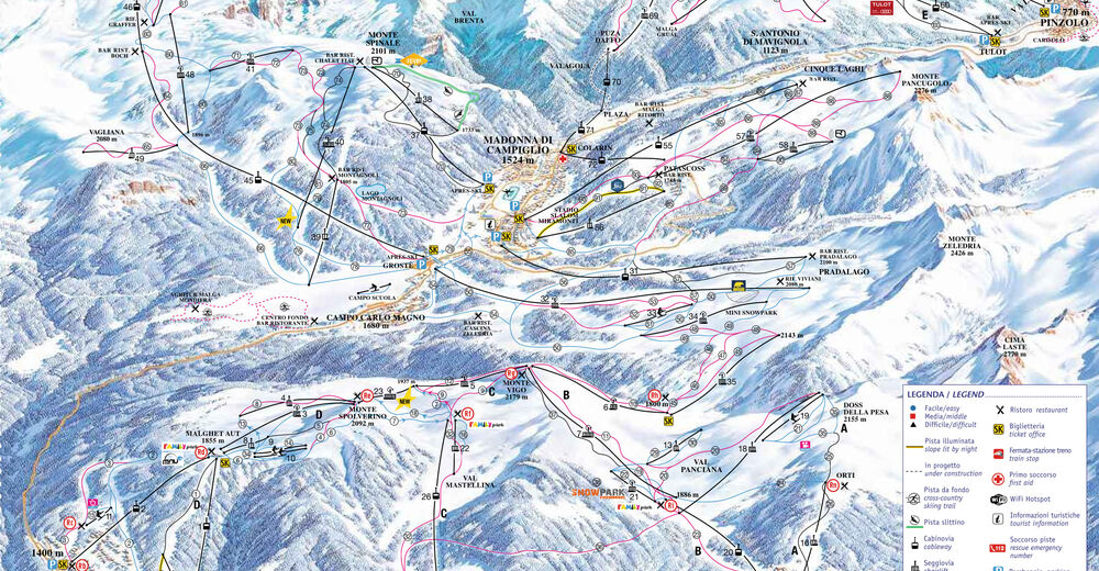 Mappa delle piste Comparto sciistico Pinzolo - Val Rendena / Dolomiti di Brenta