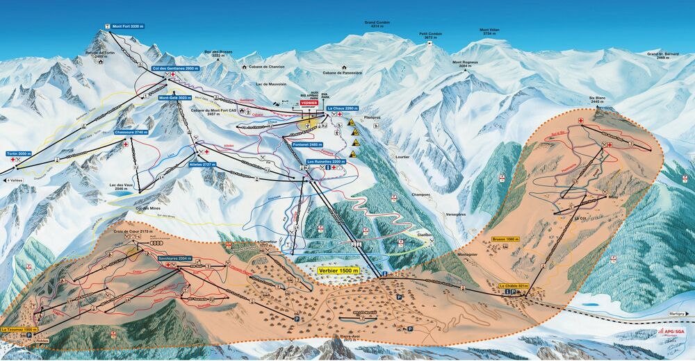 Pistenplan Skigebiet La Tzoumaz - Mayens de Riddes
