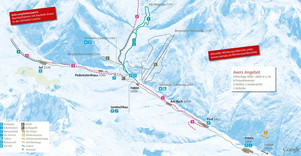 Plan skijaških staza Skijaško područje Avers