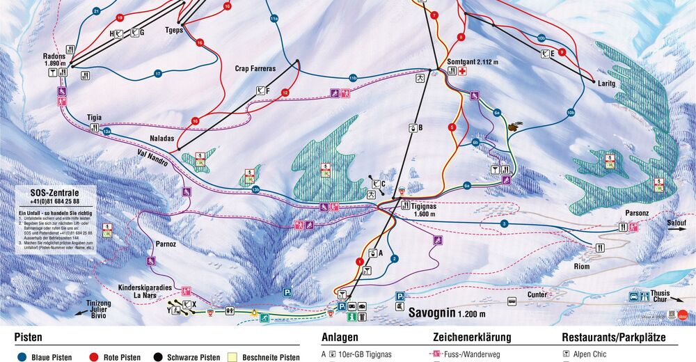 Plan skijaških staza Skijaško područje Savognin