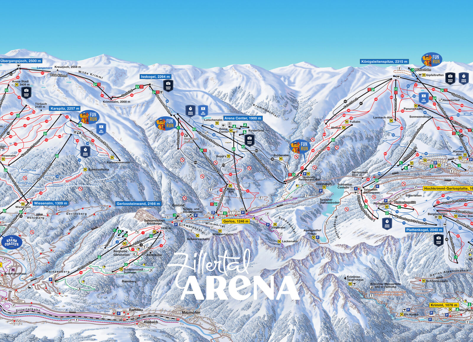 Pistenplan Skigebiet Gerlosstein-Hainzenberg / Zillertal Arena