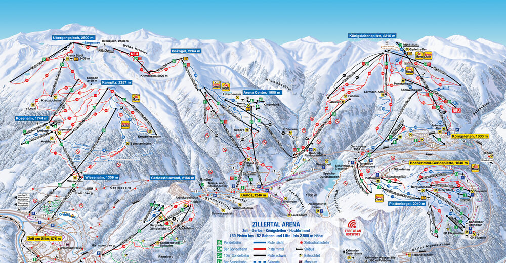 Piste map Ski resort Gerlosstein-Hainzenberg / Zillertal Arena