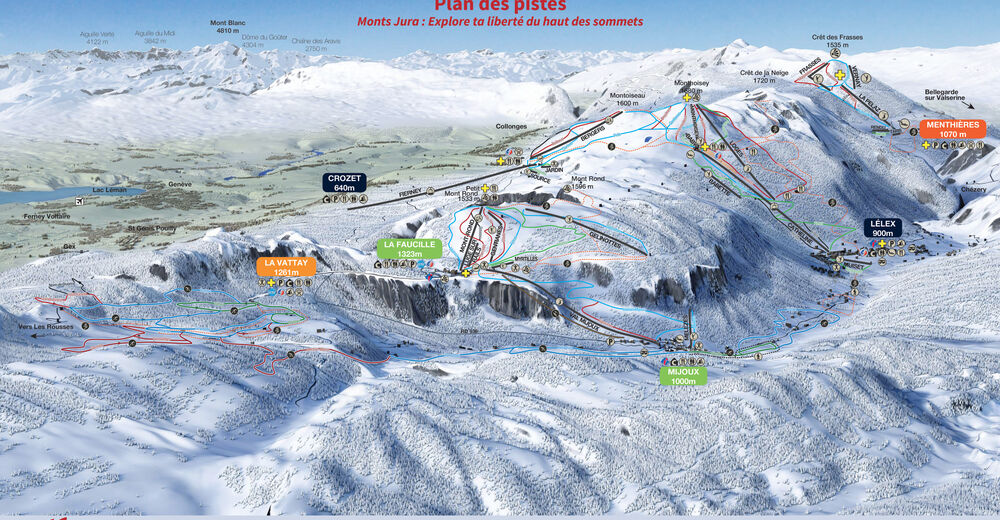 Planul pistelor Zonă de schi Mijoux - La Faucille