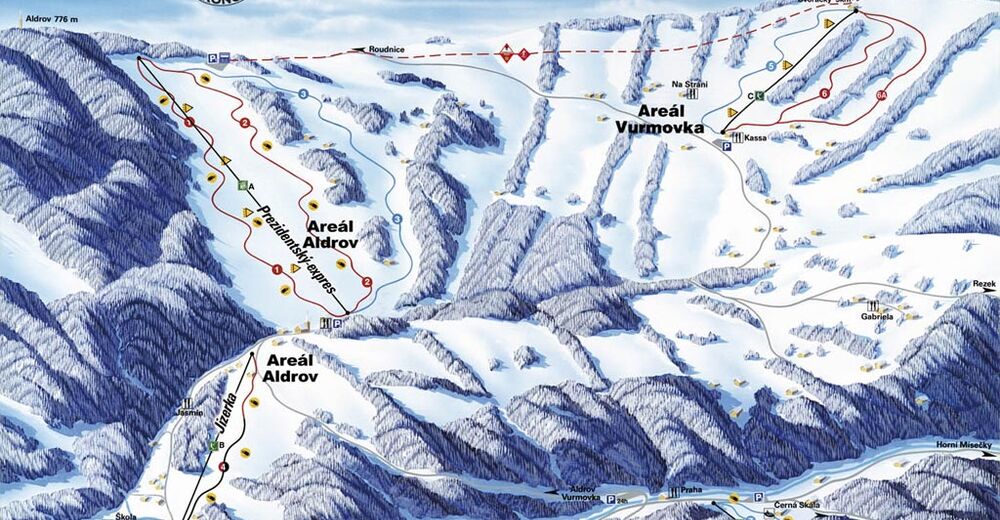 Planul pistelor Zonă de schi Aldrov - Vitkovice