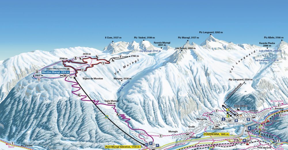 Piste map Ski resort Muottas Muragl