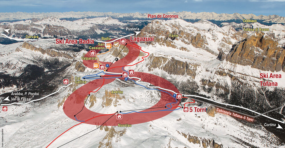 Mappa delle piste Comparto sciistico Lagazuoi - 5 Torri / Passo Falzarego