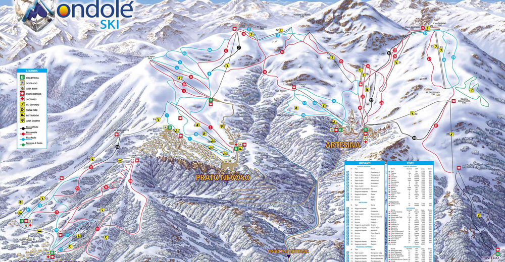 Pistenplan Skigebiet Frabosa Soprana / Mondolé Ski