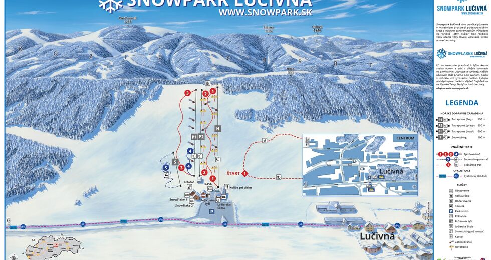 Plan skijaških staza Skijaško područje Snowpark Lučivná