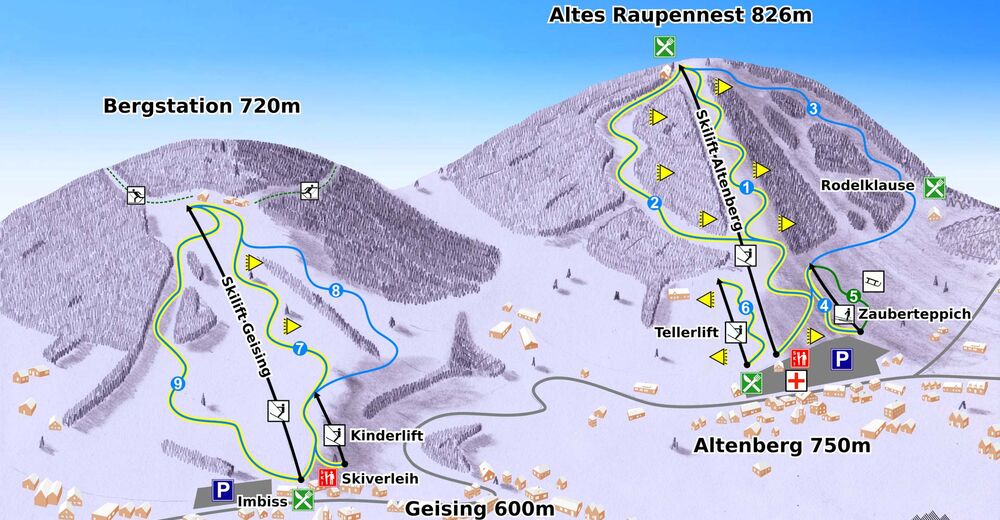 Plán sjezdovky Lyžařská oblast Altenberg - Geising
