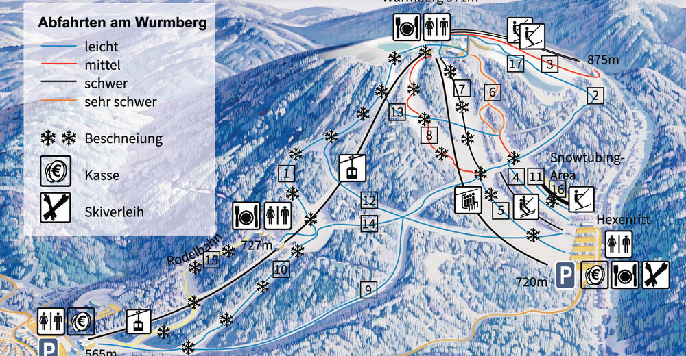 План лыжни Лыжный район Wurmbergseilbahn - Braunlage