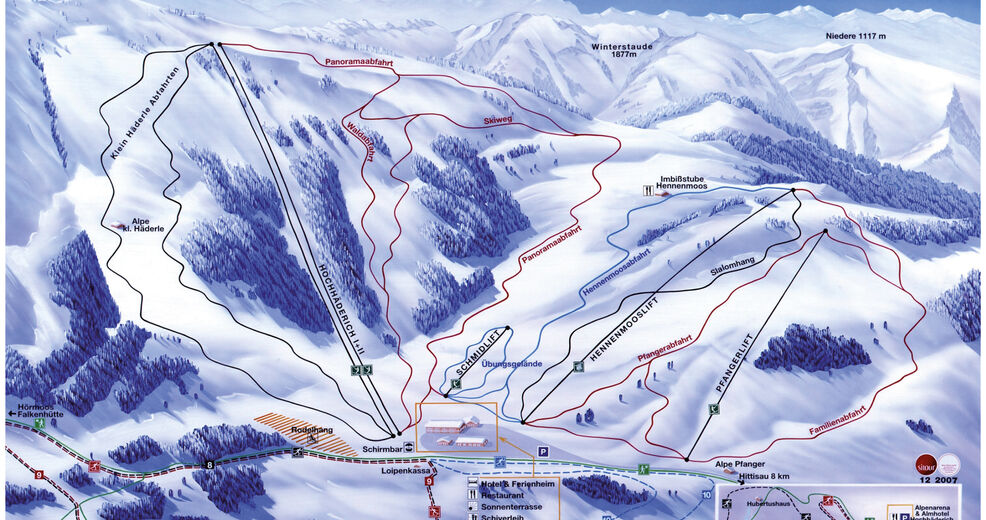 Plan skijaških staza Skijaško područje Alpenarena Hochhäderich / Hittisau / Riefensberg