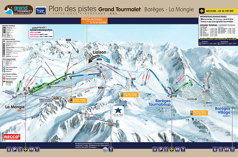 PistenplanSkigebiet Grand Tourmalet - Pic du Midi / Barèges - La Mongie
