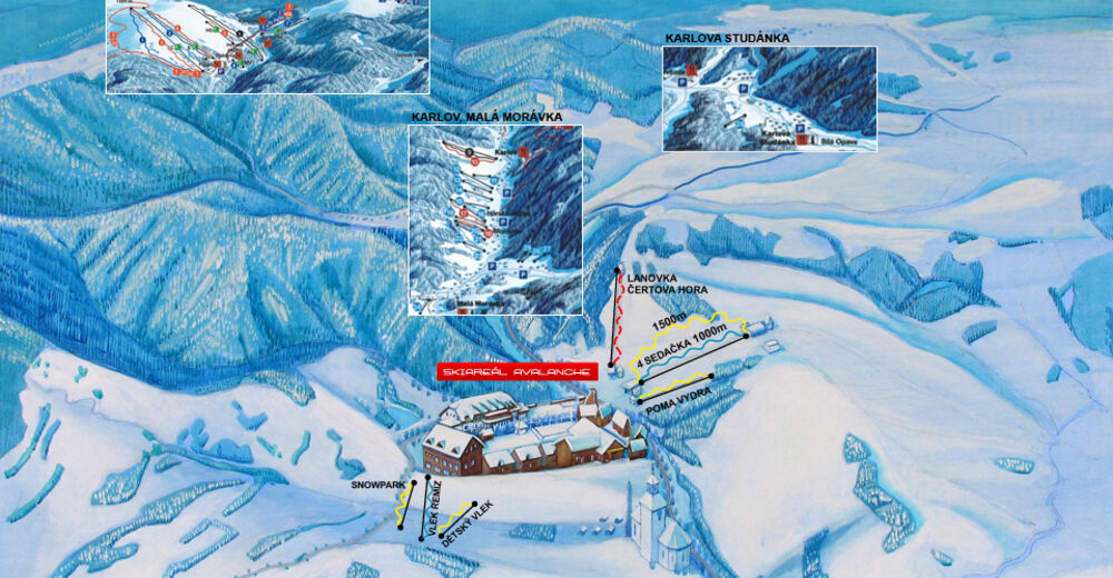 Pistenplan Skidåkningsområde Avalanche