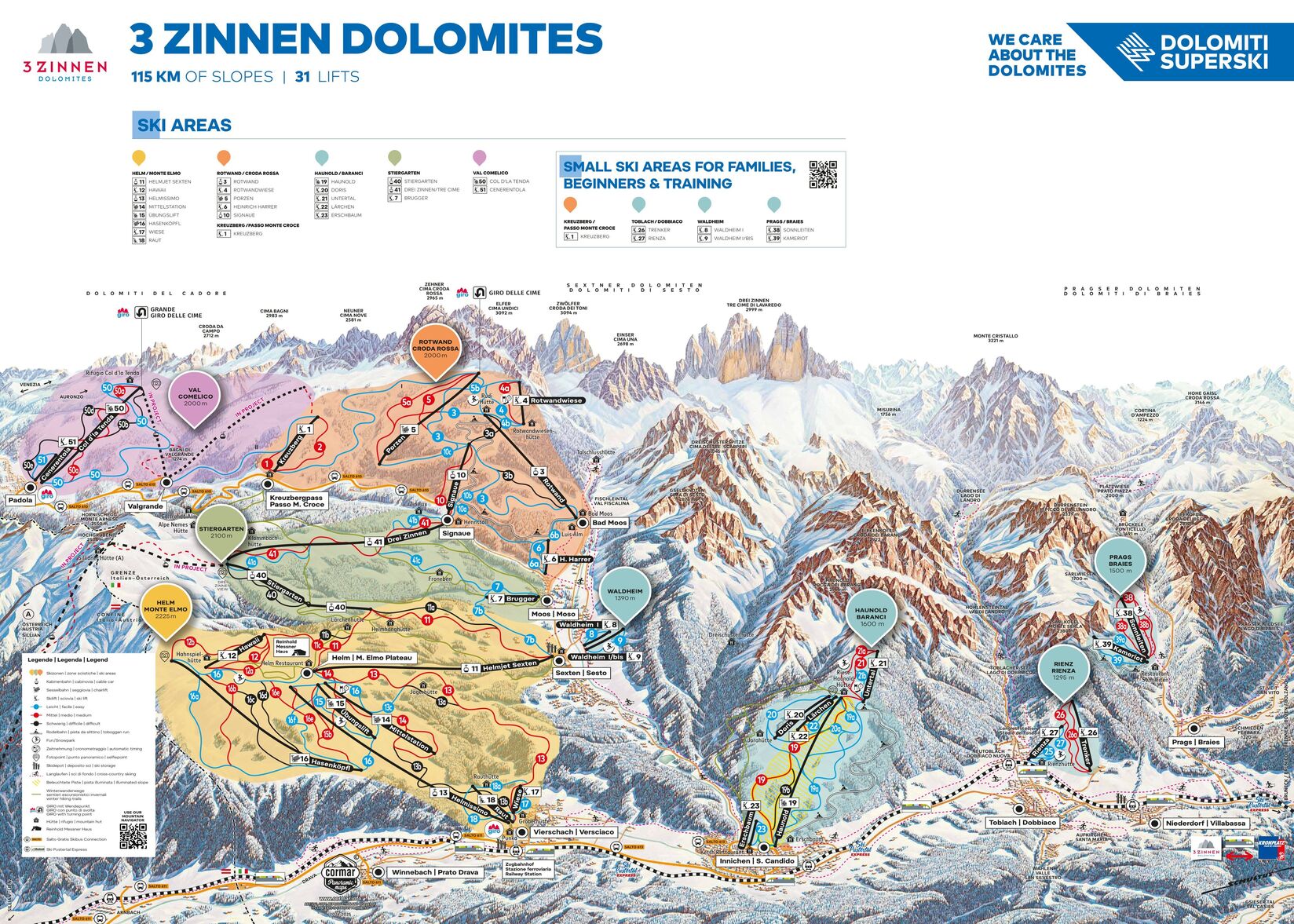 PistenplanSkigebiet 3 Zinnen Dolomiten
