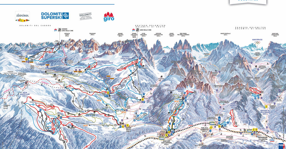 Mappa delle piste Comparto sciistico 3 Cime Dolomiti