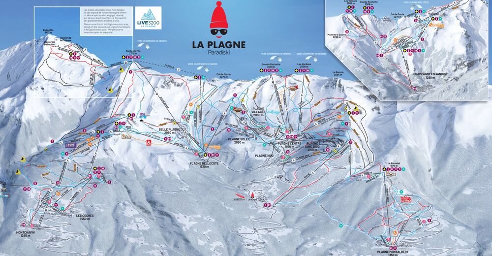 Pistenplan Skigebiet La Plagne / Paradiski